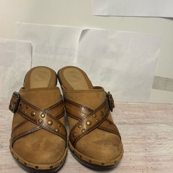 Brown Leather Studded Clogs by nurtures size 6 - Picture 1 of 5